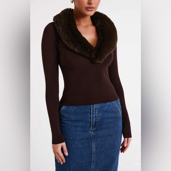 Meshki Sweaters - MESHKI MAIEVE FUR TRIM KNIT TOP